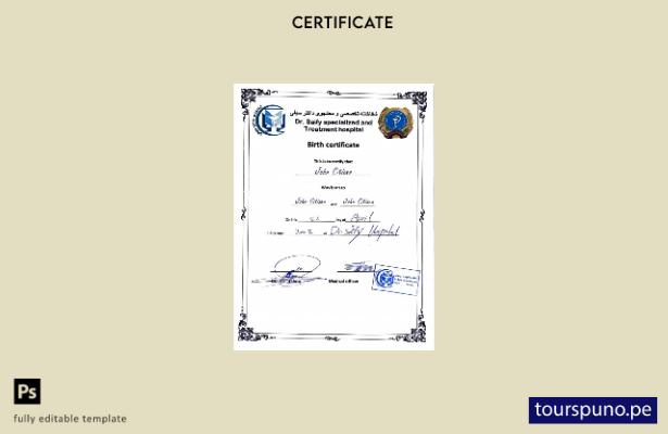 listo para imprimir India Dr. Saify plantilla de certificado de nacimiento del h